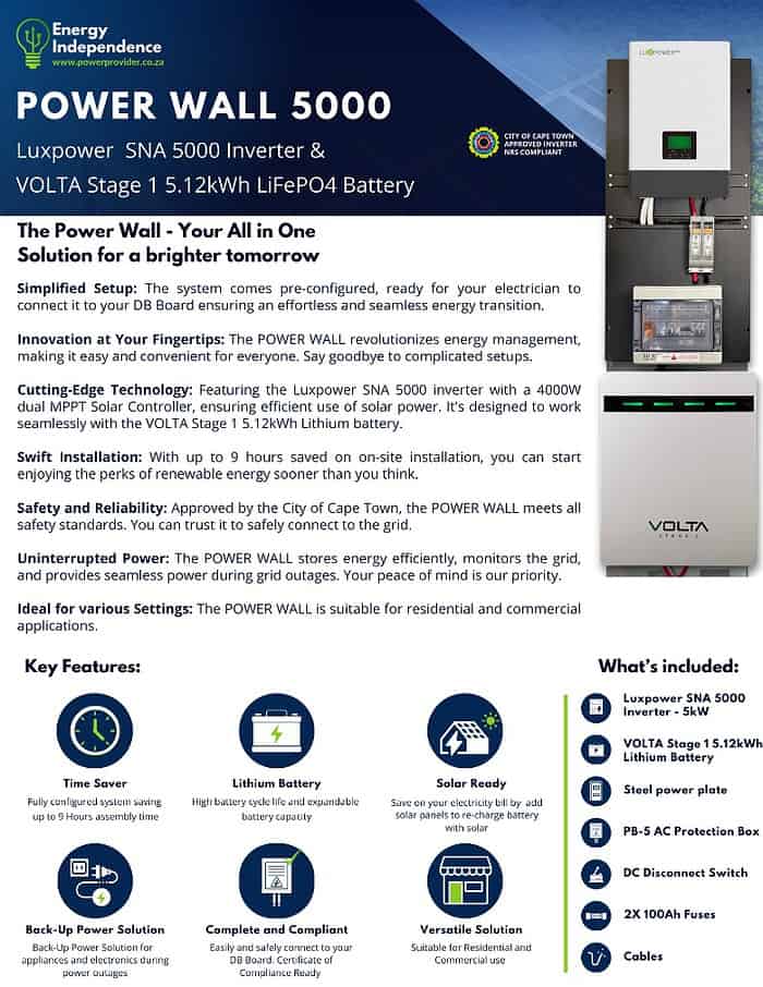 Luxpower SNA 5000 and Volta Stage 1 Power Wall Spec sheet